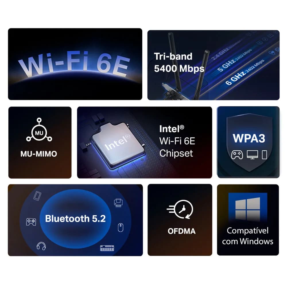 ADAPTADOR WI-FI 6E PCIE MERCUSYS BLUETOOTH 5.2 MA86XE AXE5400