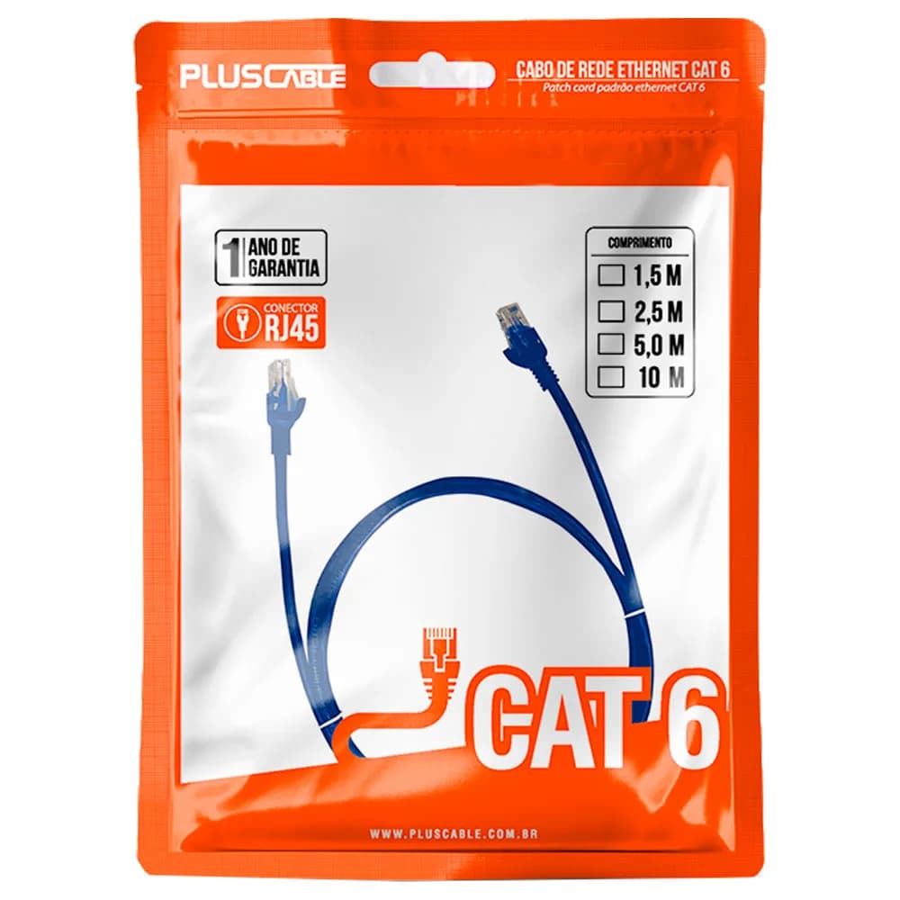 CABO DE REDE PLUSCABLE PATCH CORD CAT.6 5M - PC-ETH6U50BL