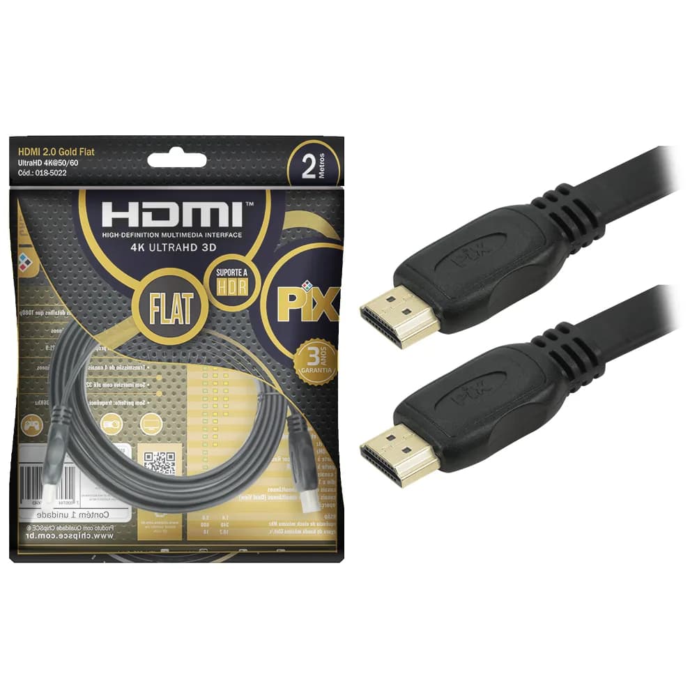 Cabo HDMI Flat 2.0 19 Pinos 4K 2 Metros PIX - 018-5022