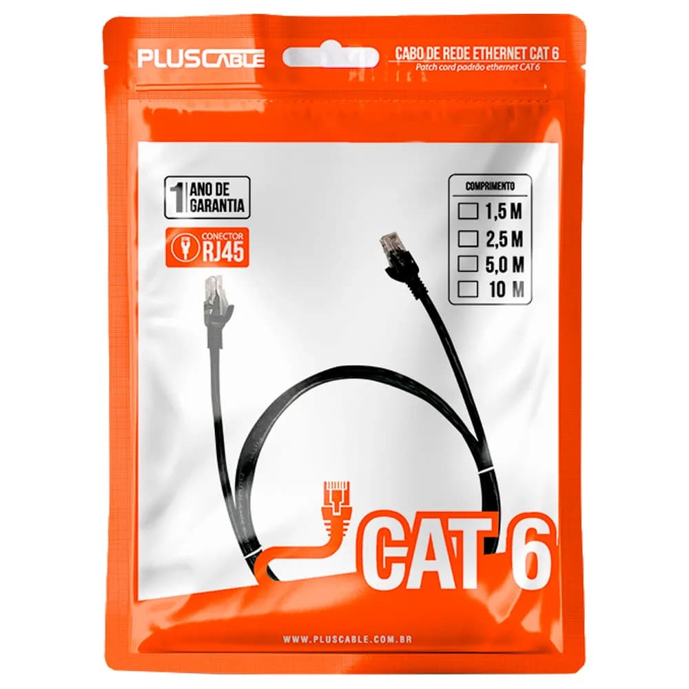 CABO REDE PLUSCABLE PATCH CORD CAT.6 2.5M - PC-ETH6U25BK