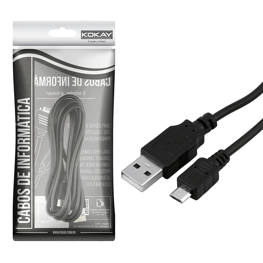 Cabo USB (V8) x Micro USB 1.8M PTO 5+ - 018-1409