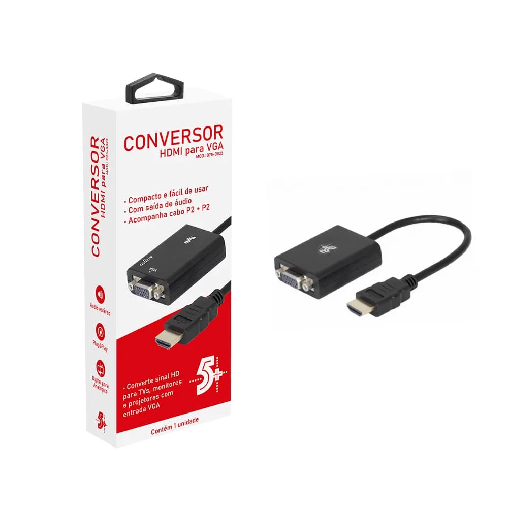 Conversor de Vídeo HDMI para VGA Saída R/L c/ Cabo P2ST 5+ - 075-0823