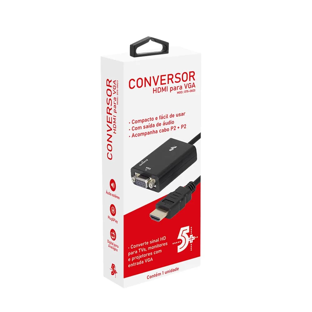CONVERSOR DE VIDEO HDMI PARA VGA SAIDA R/L C/ CABO P2ST 5+ - 075-0823