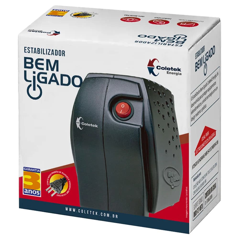 ESTABILIZADOR COLETEK ES-500VA BEM LIGADO BIVOLT/115V