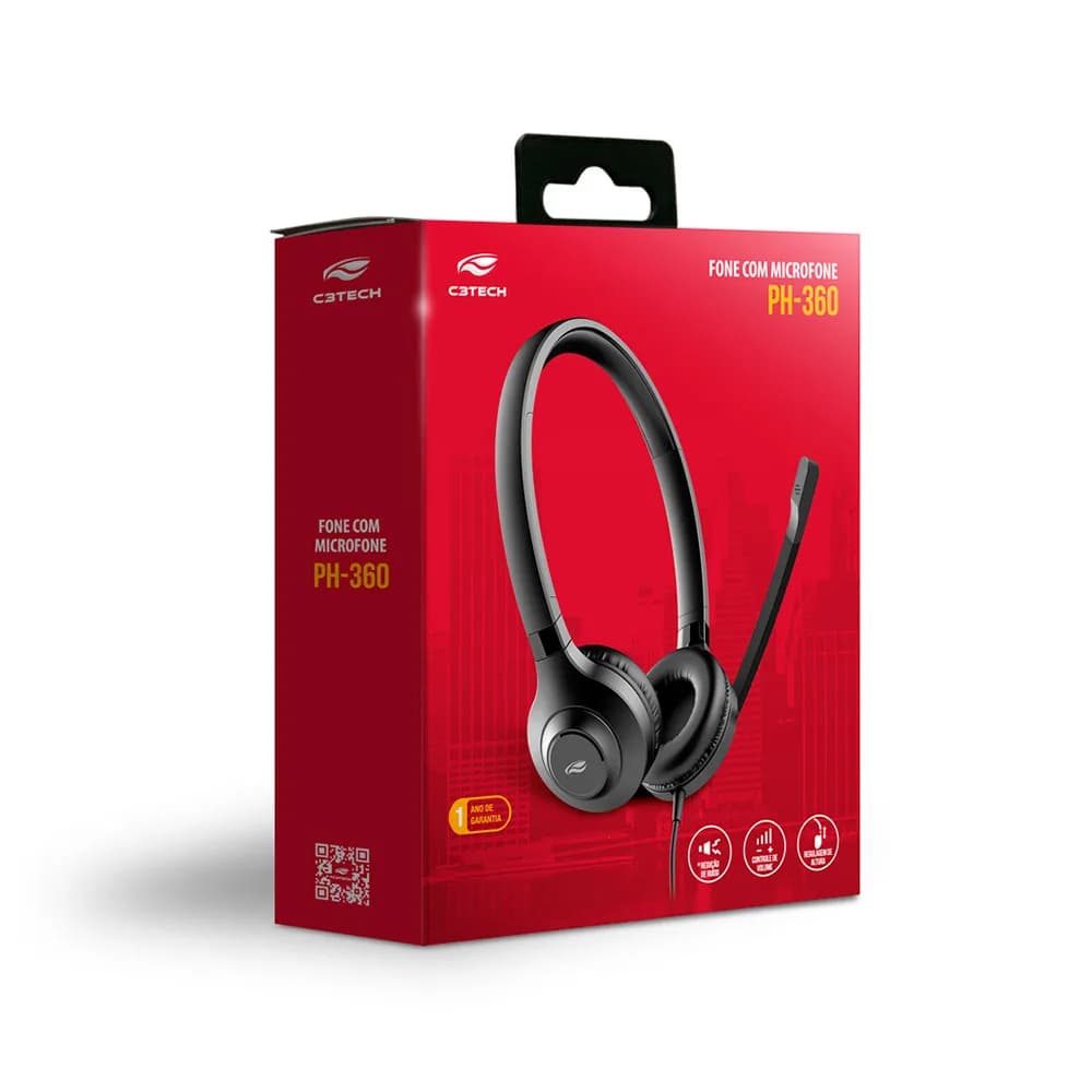 FONE DE OUVIDO C3TECH C/MIC USB PH-360BK PRETO