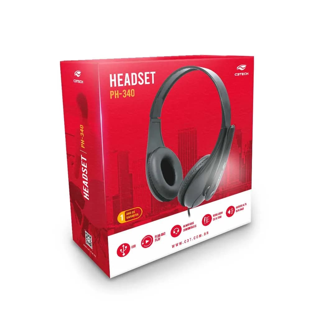FONE DE OUVIDO C3TECH C/MIC USB PRETO - PH-340BK