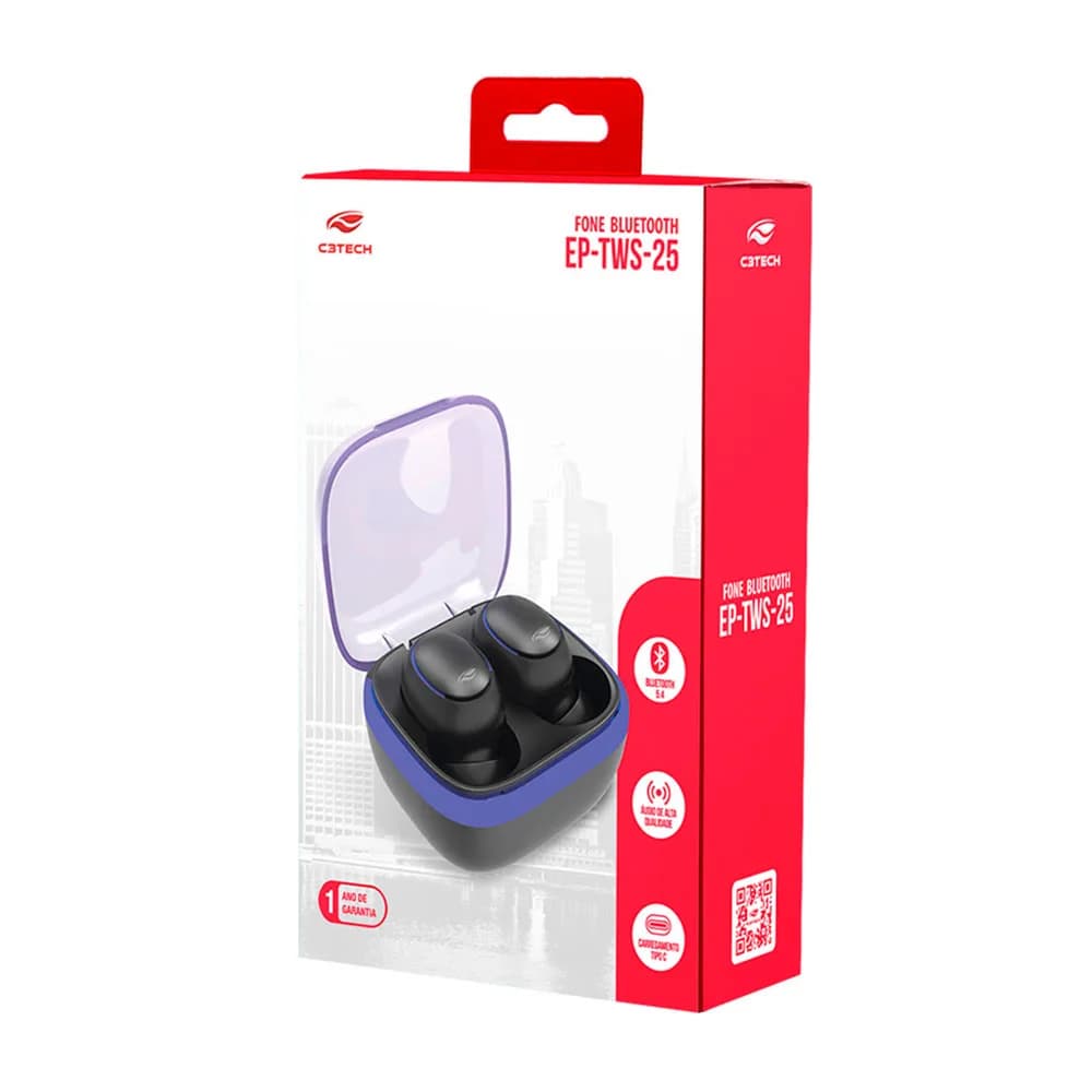 FONE DE OUVIDO C3TECH EP-TWS-25BK BLUETOOTH 5.3 TWS PRETO