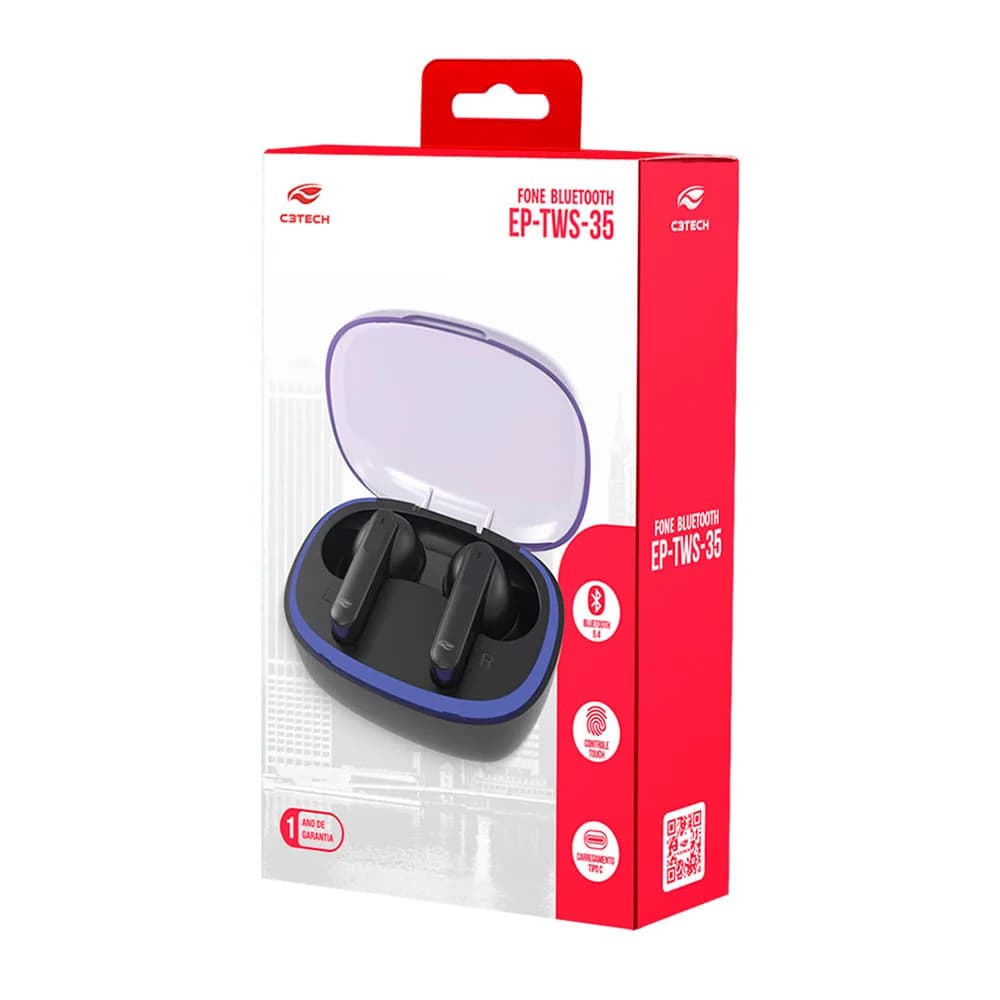 FONE DE OUVIDO C3TECH EP-TWS-35BK BLUETOOTH 5.3 TWS PRETO