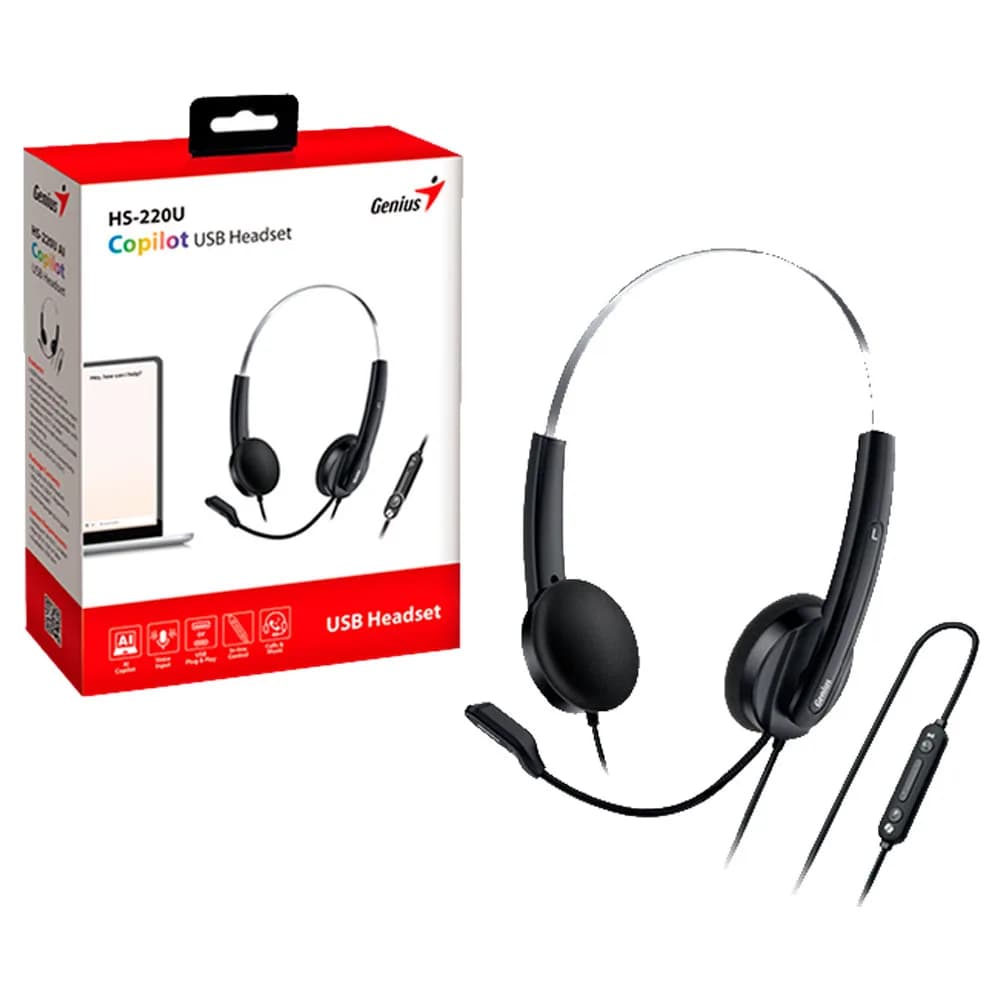 FONE DE OUVIDO MIC GENIUS HS-220U USB COM SUPORTE AO COPILOT