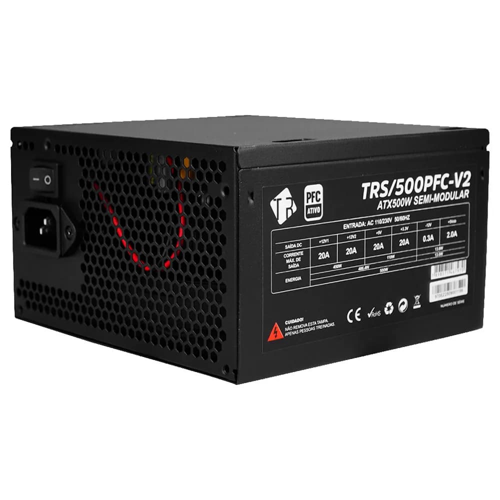 Fonte de Alimentação Brazil PC ATX 500W Tronos PFC Ativo TRS/500PFC-V2