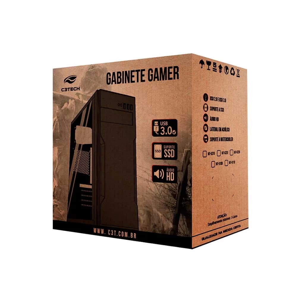 GABINETE GAMER C3TECH MT-G100BK SEM FONTE PRETO