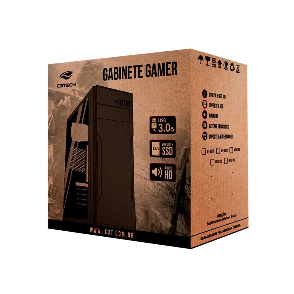 GABINETE GAMER C3TECH MT-G110BK SEM FONTE PRETO