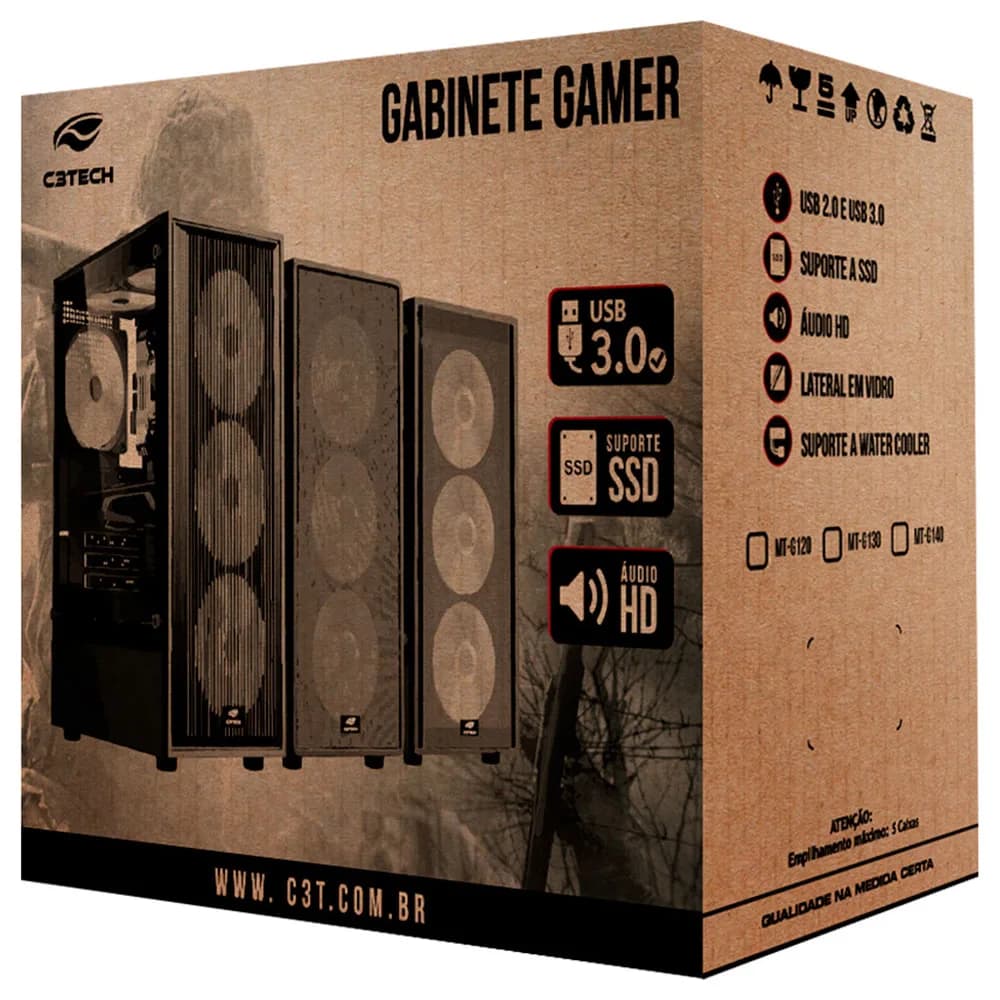 GABINETE GAMER C3TECH MT-G140BK SEM FONTE PRETO