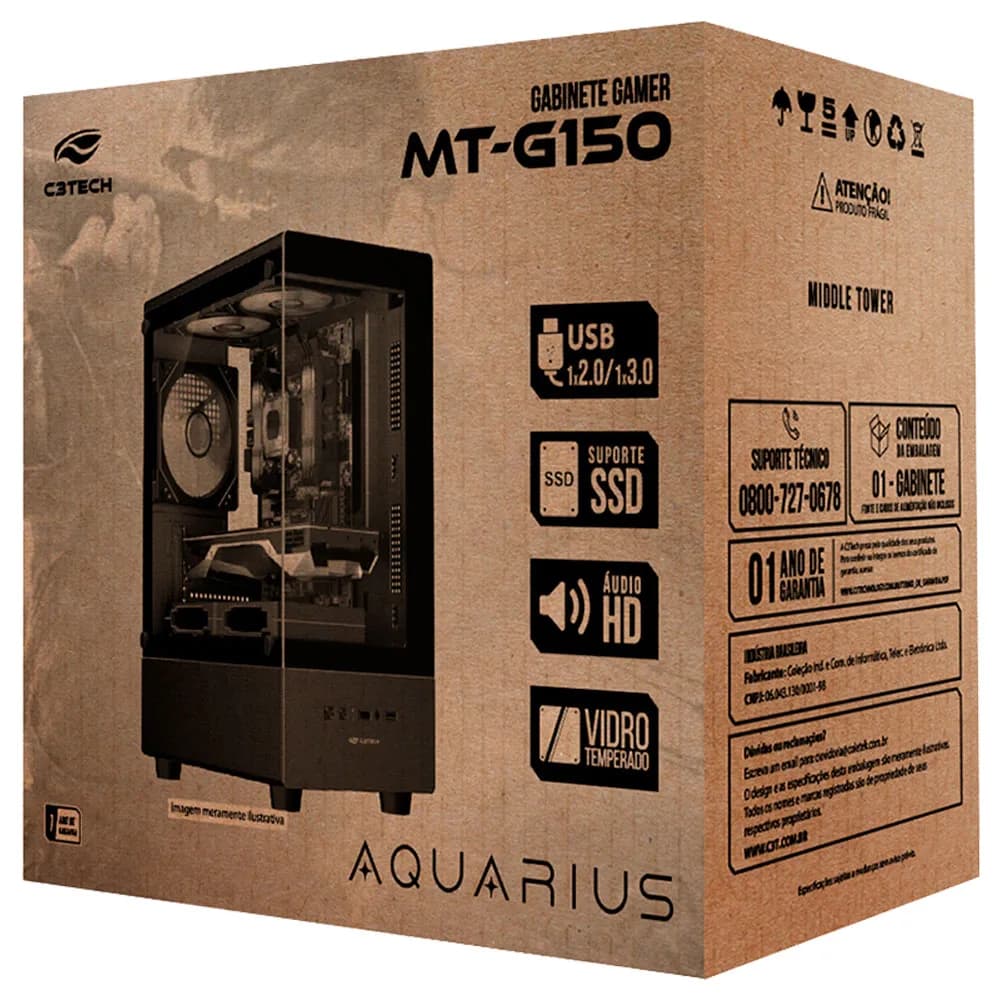 GABINETE GAMER C3TECH MT-G150BK SEM FONTE PRETO