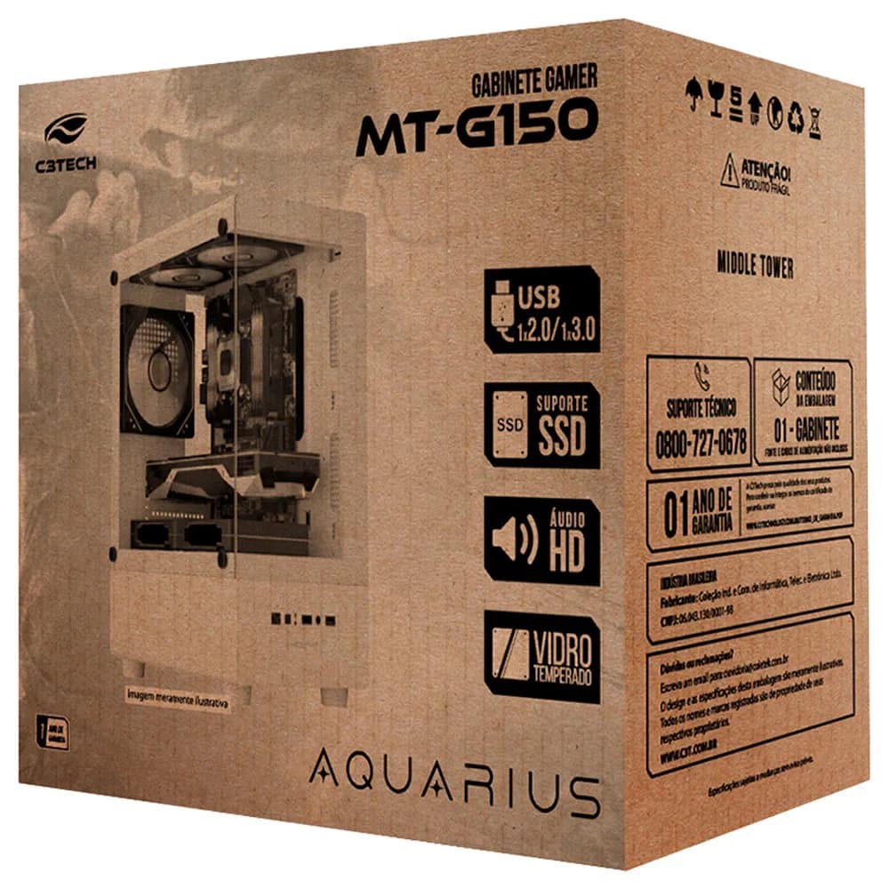 GABINETE GAMER C3TECH MT-G150WH SEM FONTE BRANCO