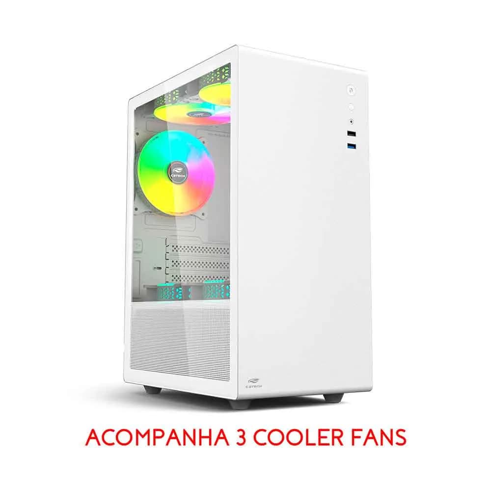 GABINETE GAMER C3TECH MT-G200WH C/3 COOLERS BRANCO S/FTE