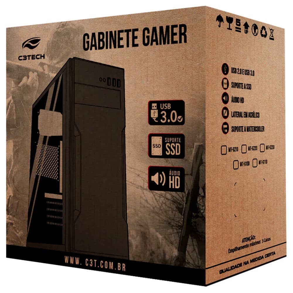 GABINETE GAMER C3TECH MT-G40BK SEM FONTE PRETO
