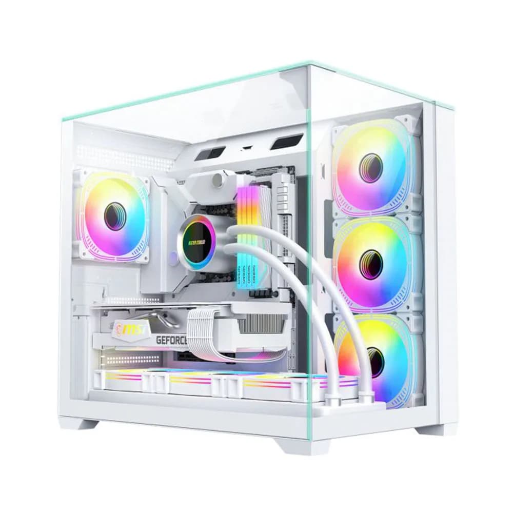 Gabinete Gamer K-Mex Aquario CG-W1FD Mega Shark Branco ATX sem Fan