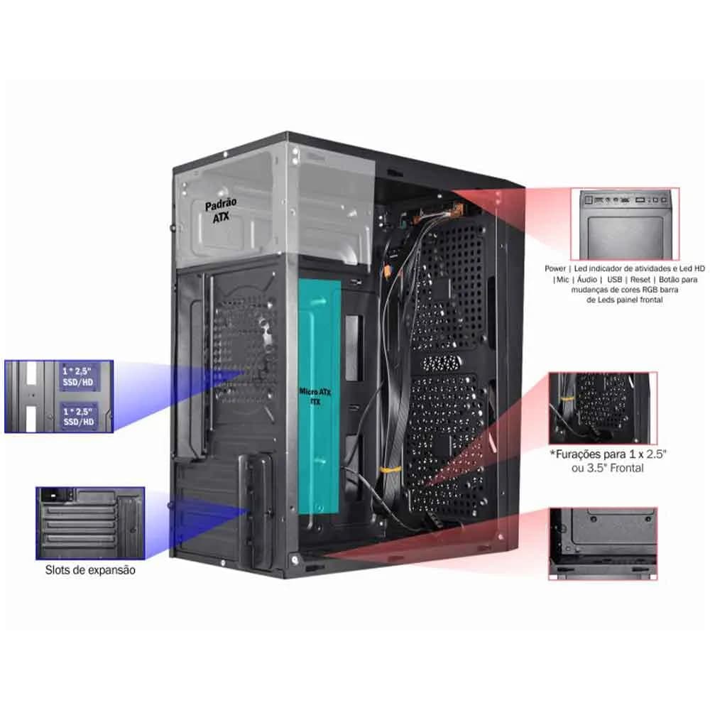 GABINETE GAMER K-MEX MICRO CG15NX PRETO S/FONTE