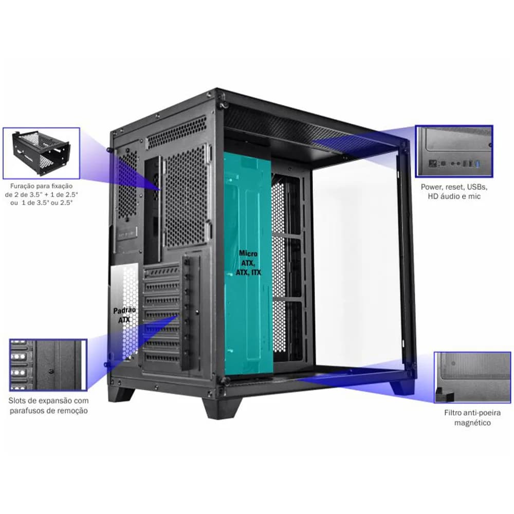 GABINETE GAMER K-MEX SPACEATX P2R4 SEM FAN