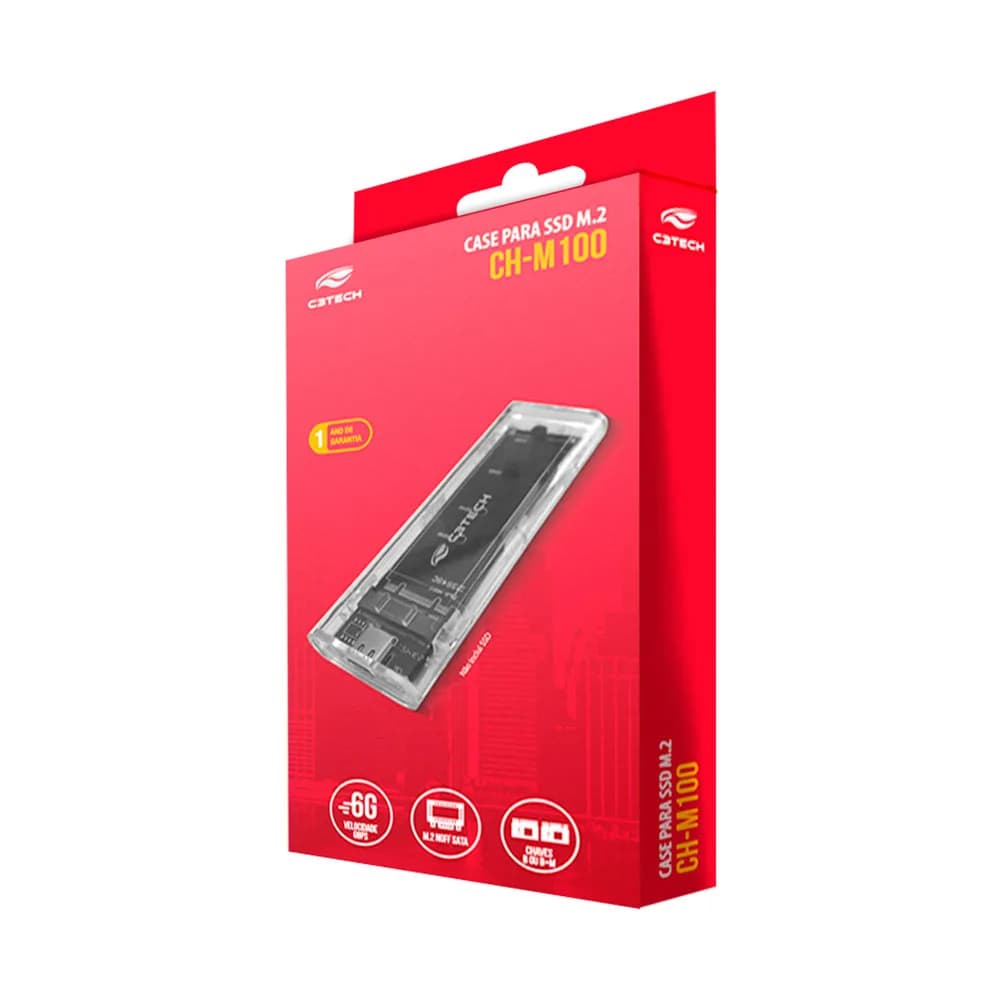 GAVETA PARA SSD EXTERNO C3TECH M.2 SATA CH-M100 TRANSPARENTE