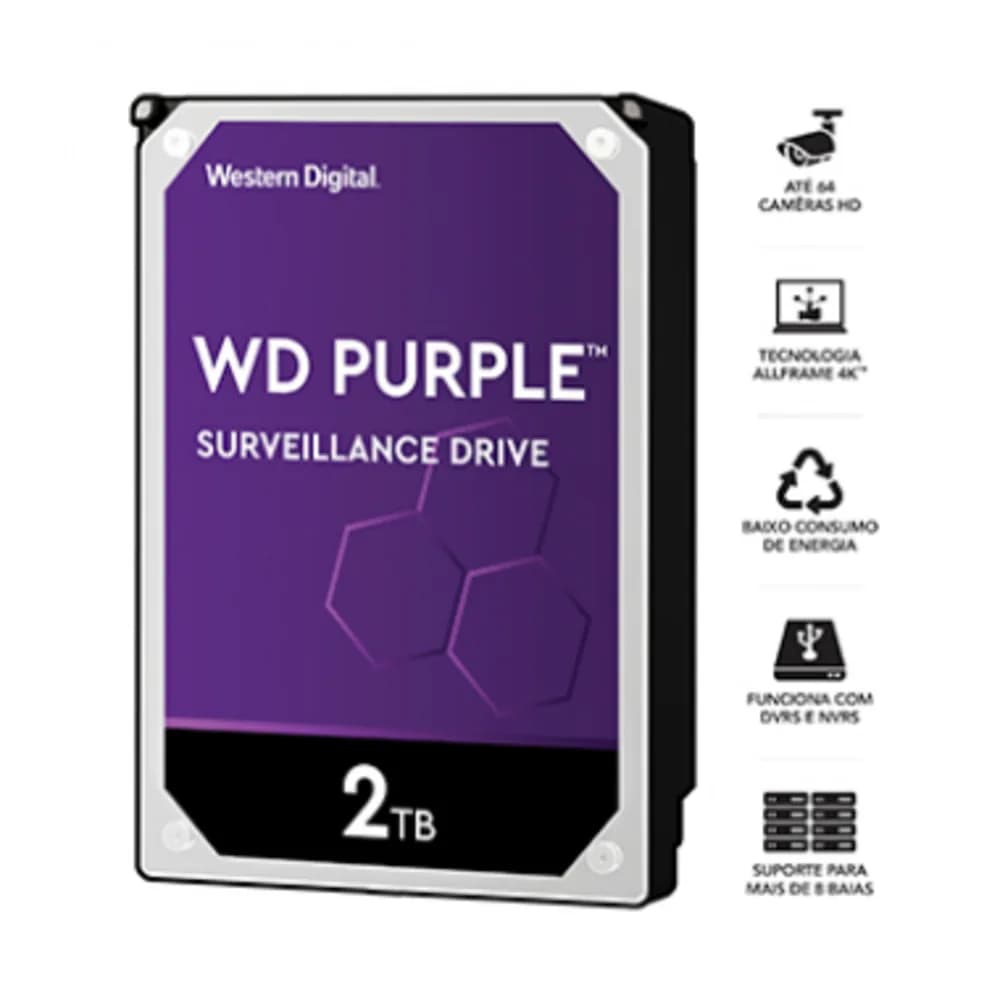 HDD WD Purple 2 TB para Segurança / Vigilancia / DVR - WD23PURZ