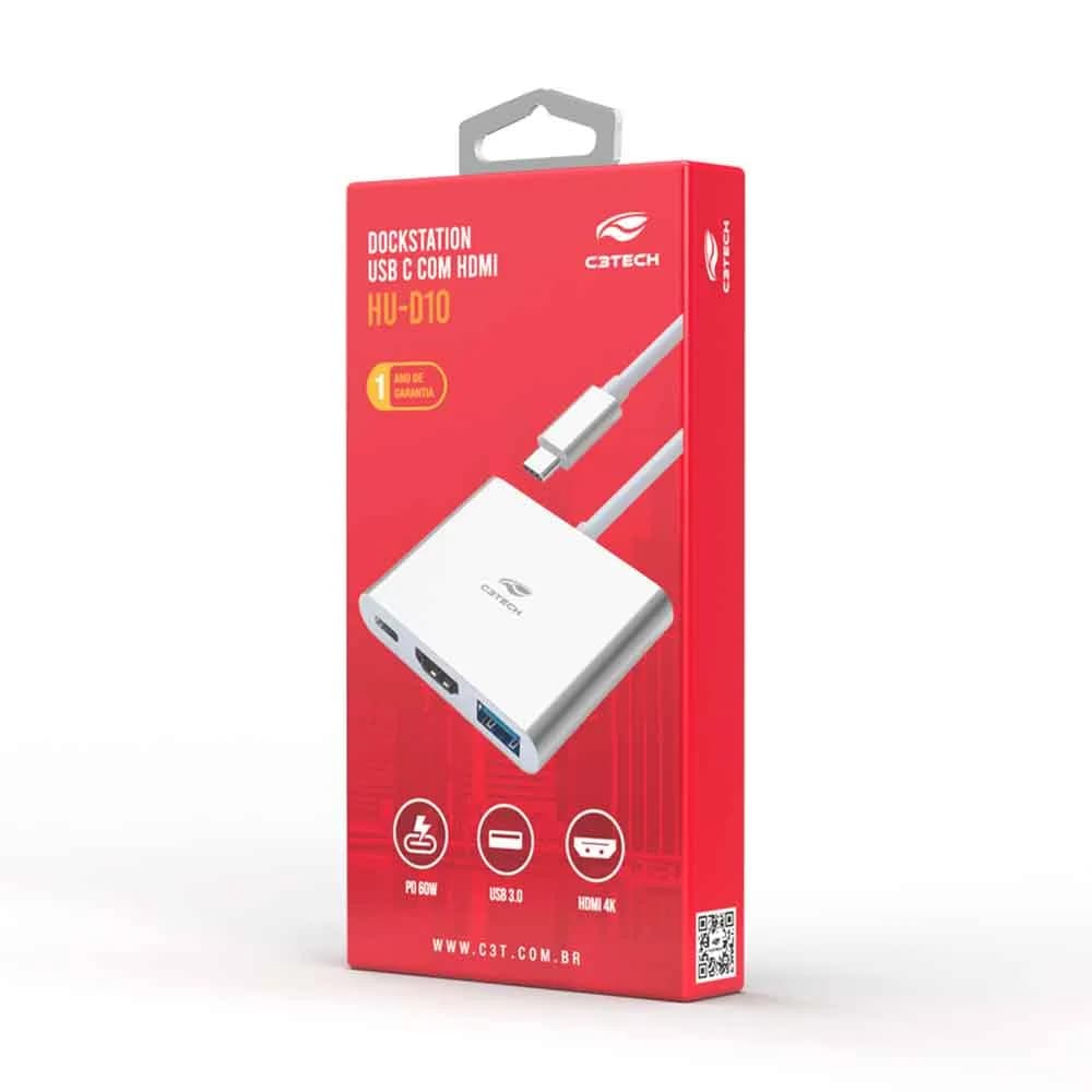HUB USB C C3TECH 3.0 3 PORTAS COM SAIDA HDMI 4K HU-D10SI PRATA