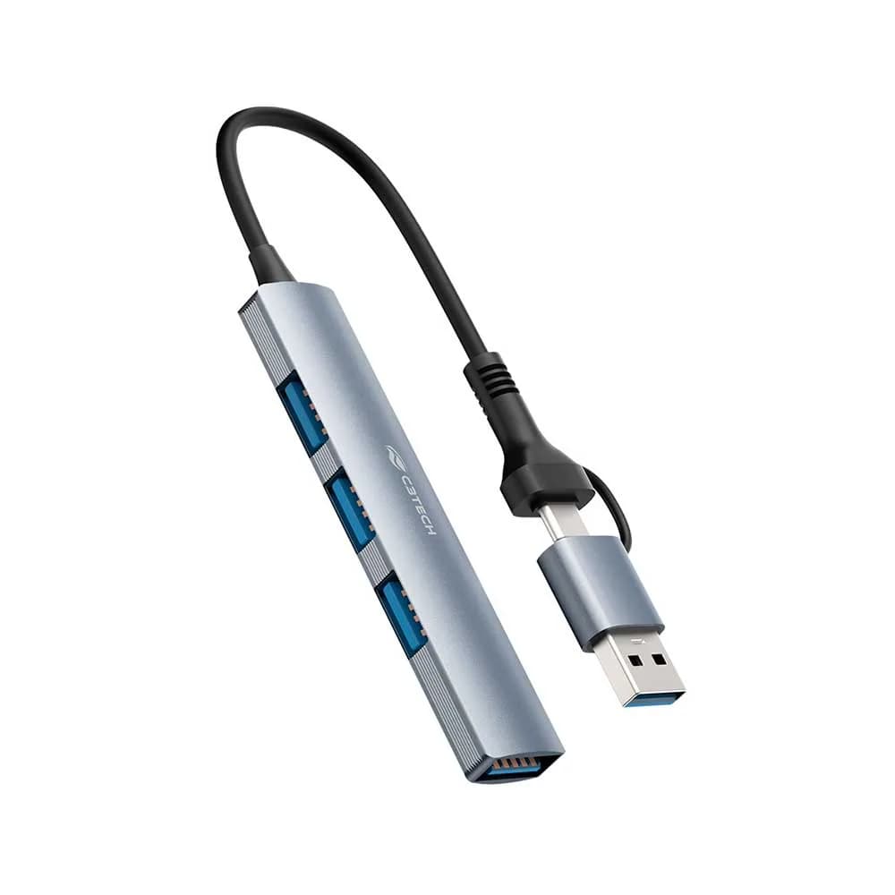 Hub USB C3Tech 3.0 4 Portas com Conector Alternavel HU-C500GY Cinza