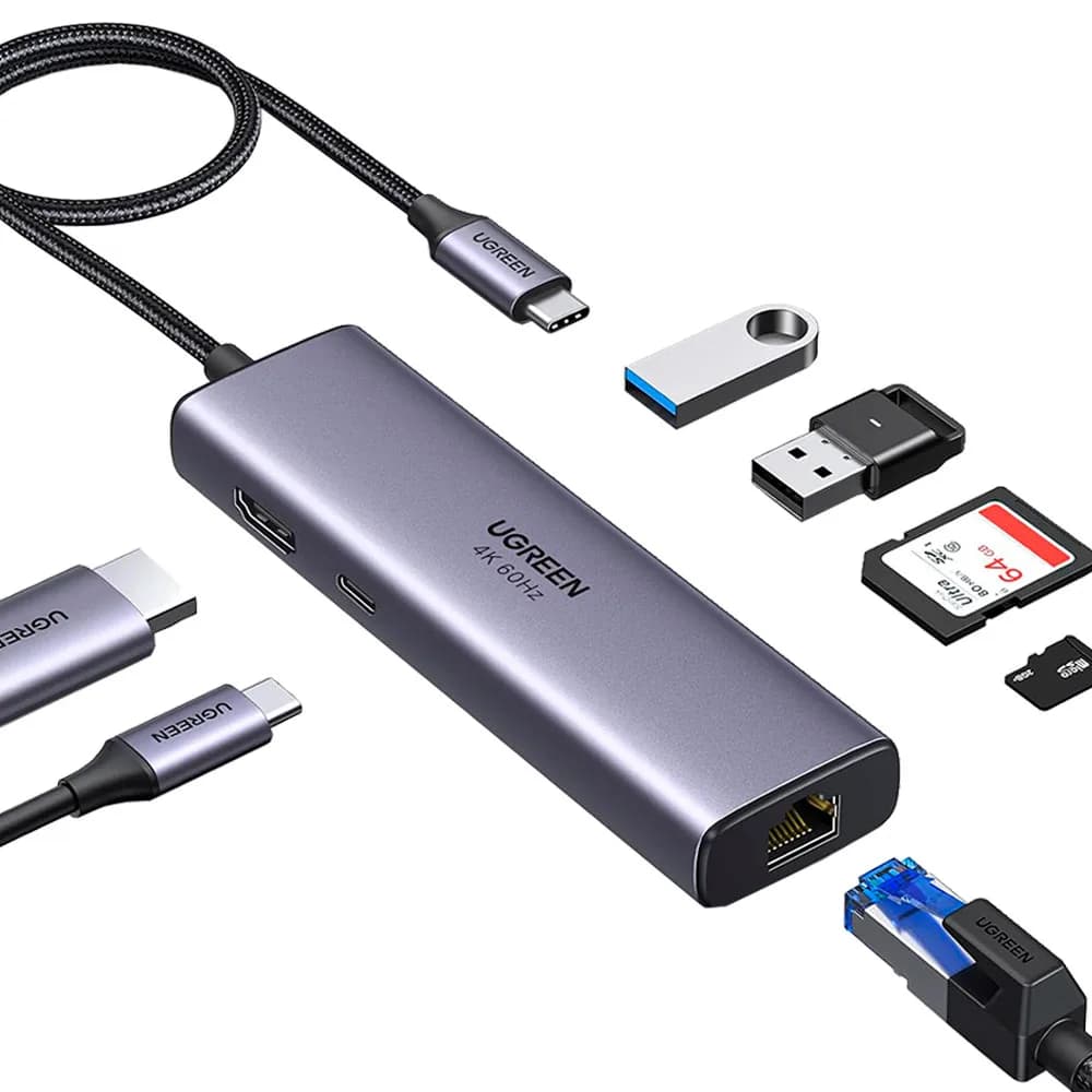 Hub USB Ugreen com 2P USB-a/HDMI/USB-C 100W/RJ45 Giga/SD/TF - CM512