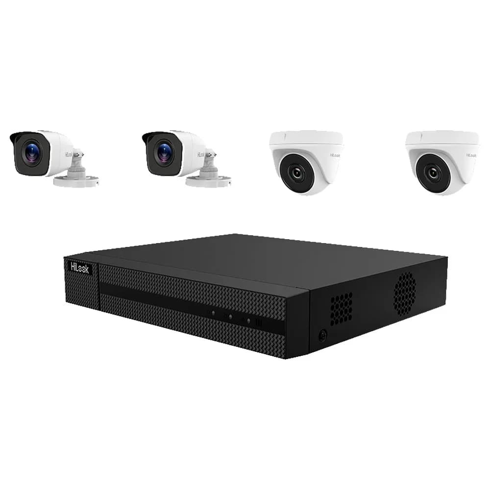 Kit AN 1 DVR 2 Câmeras Bullet e 2 Turret TK-4142MH-MH Hilook Hikvision