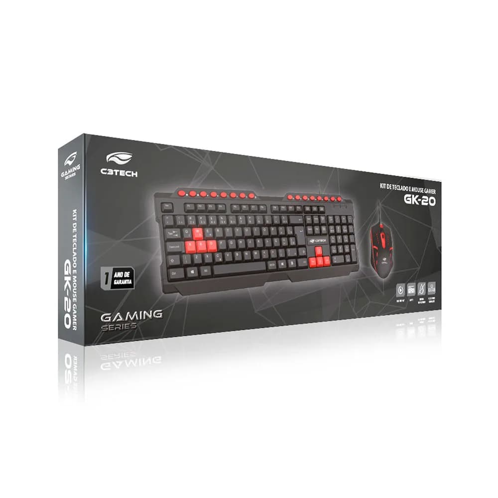 KIT MOUSE E TECLADO C3TECH GAMER GK-20V2BK USB