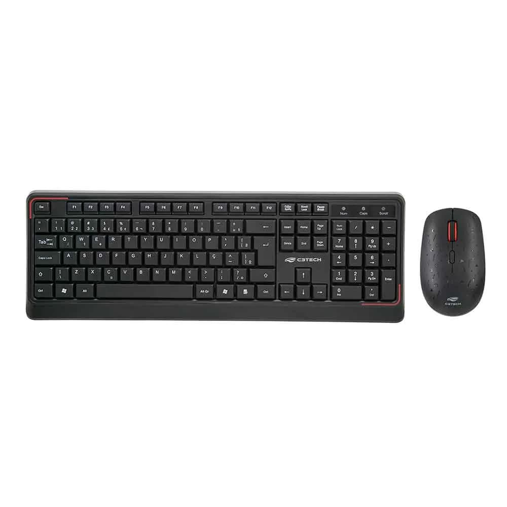 KIT MOUSE E TECLADO C3TECH SEM FIO PRETO K-W70BK