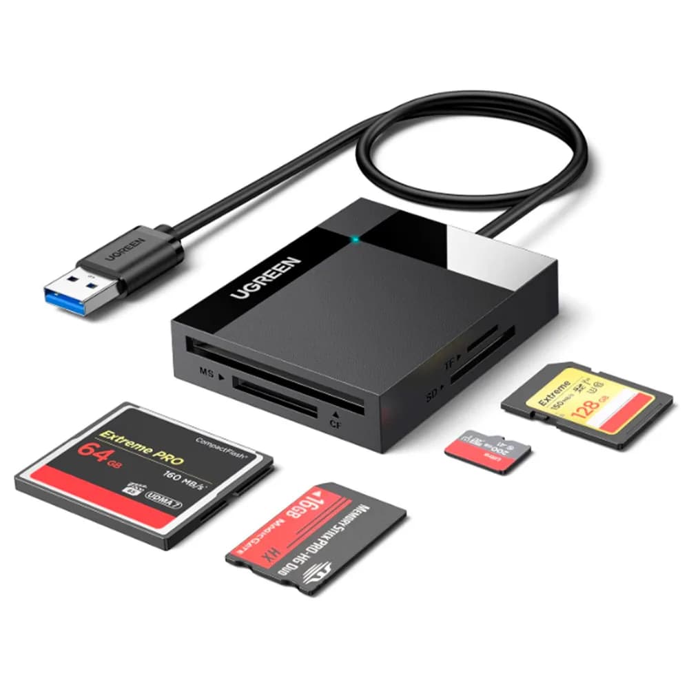 Leitor de Cartão SD Ugreen 4 Portas e USB-a de 5Gbps Preto - CR125