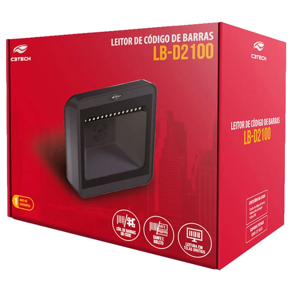 LEITOR DE CODIGO DE BARRAS C3TECH 1D/2D USB LB-D2100