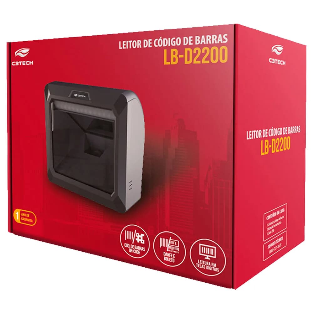 LEITOR DE CODIGO DE BARRAS C3TECH 1D/2D USB LB-D2200