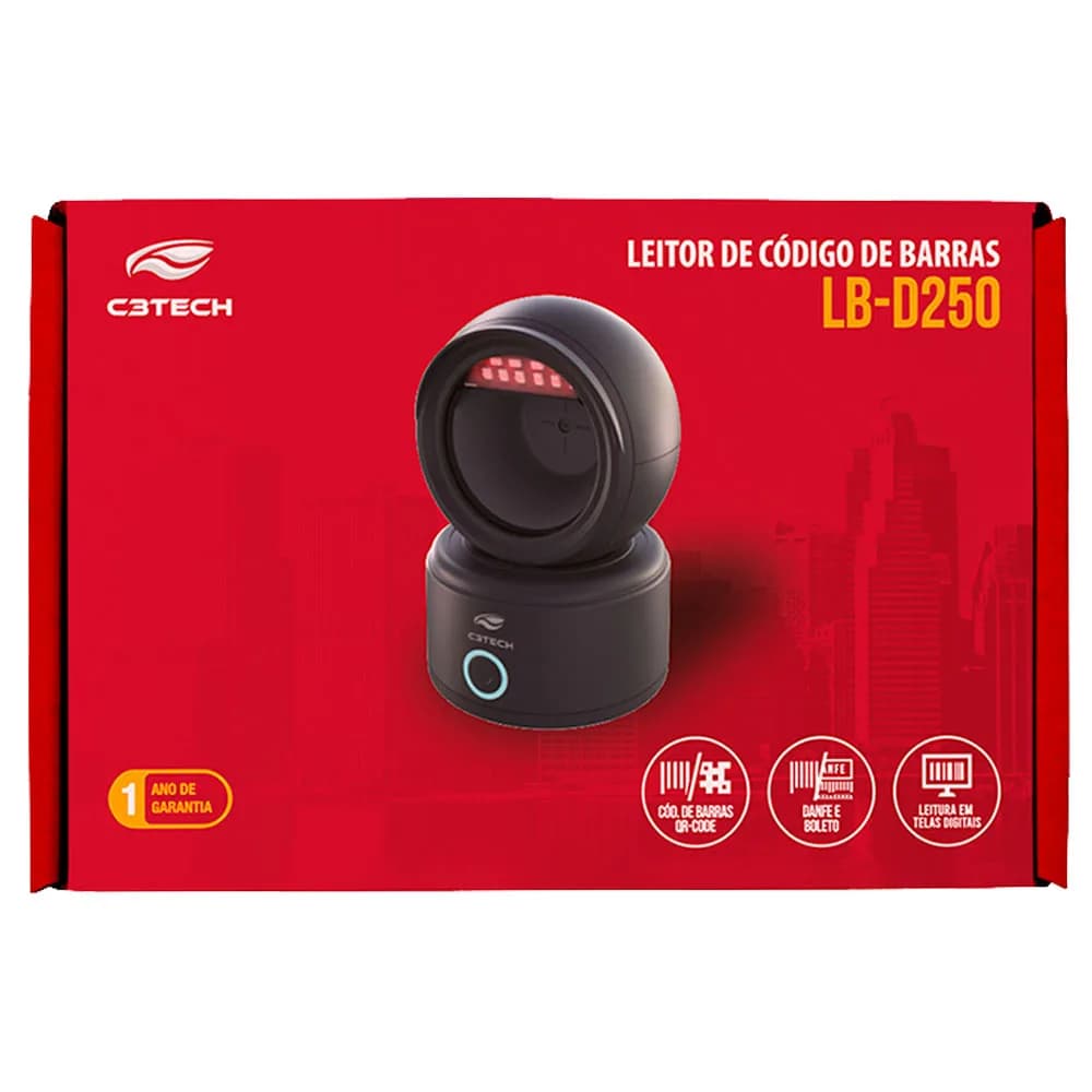 LEITOR DE CODIGO DE BARRAS C3TECH 1D/2D USB LB-D250