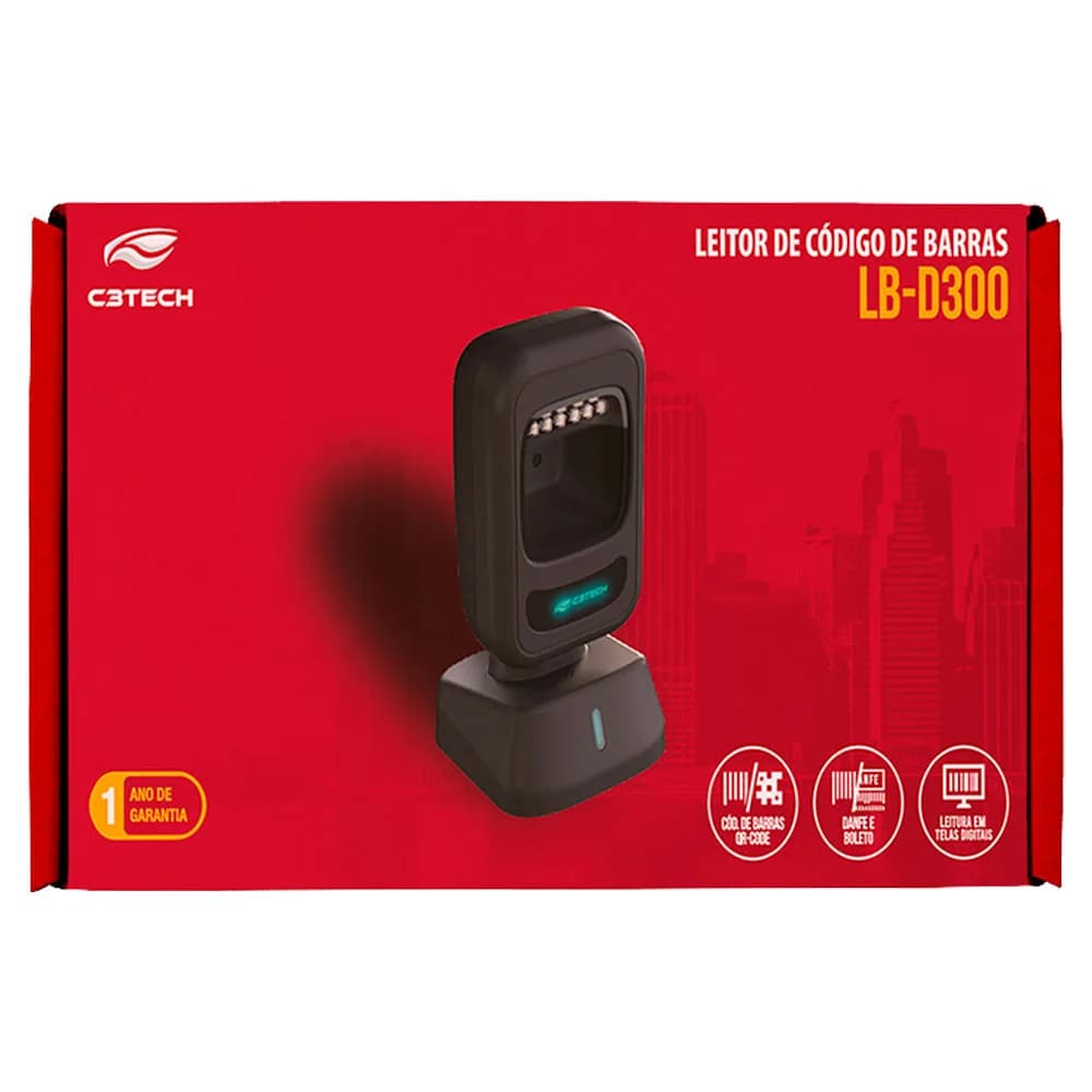 LEITOR DE CODIGO DE BARRAS C3TECH 1D/2D USB LB-D300