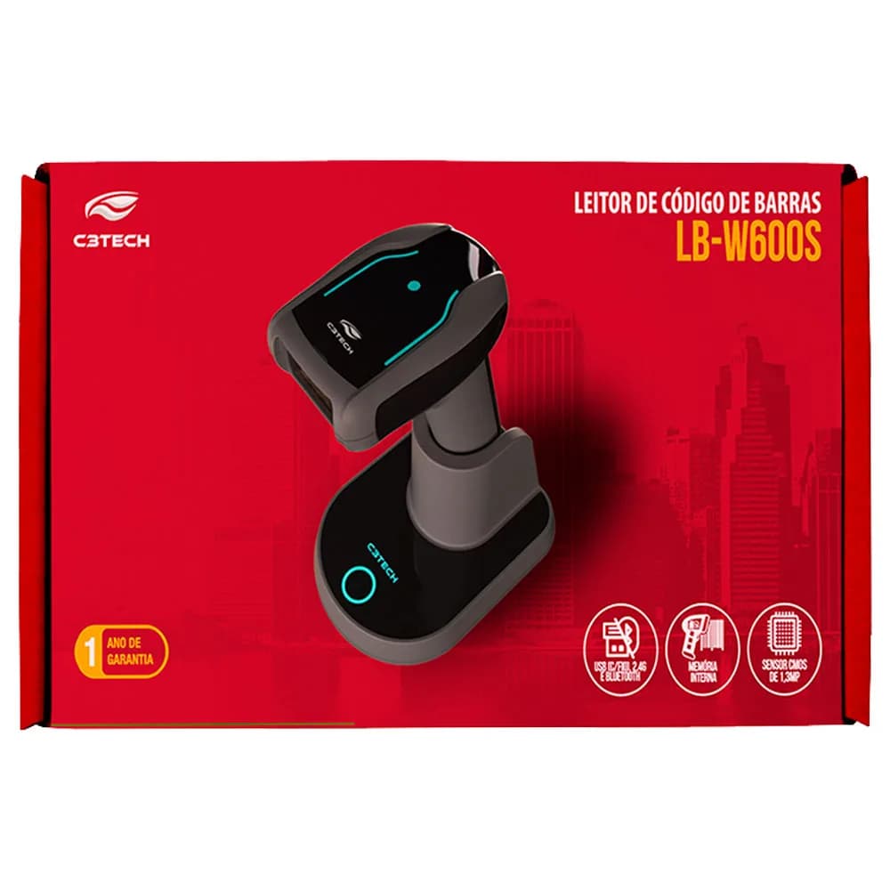 LEITOR DE CODIGO DE BARRAS C3TECH SEM FIO 1D/2D BLUETOOTH LB-W600S