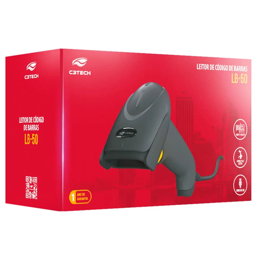 LEITOR DE CODIGO DE BARRAS LASER C3TECH LB-50BK C/ PEDESTAL