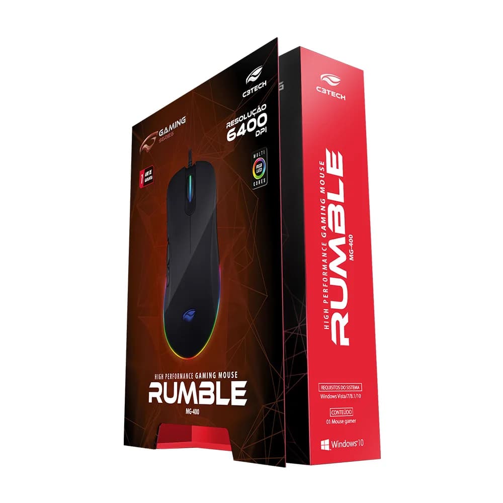 MOUSE GAMER C3TECH USB RUMBLE PRETO - MG-400BK