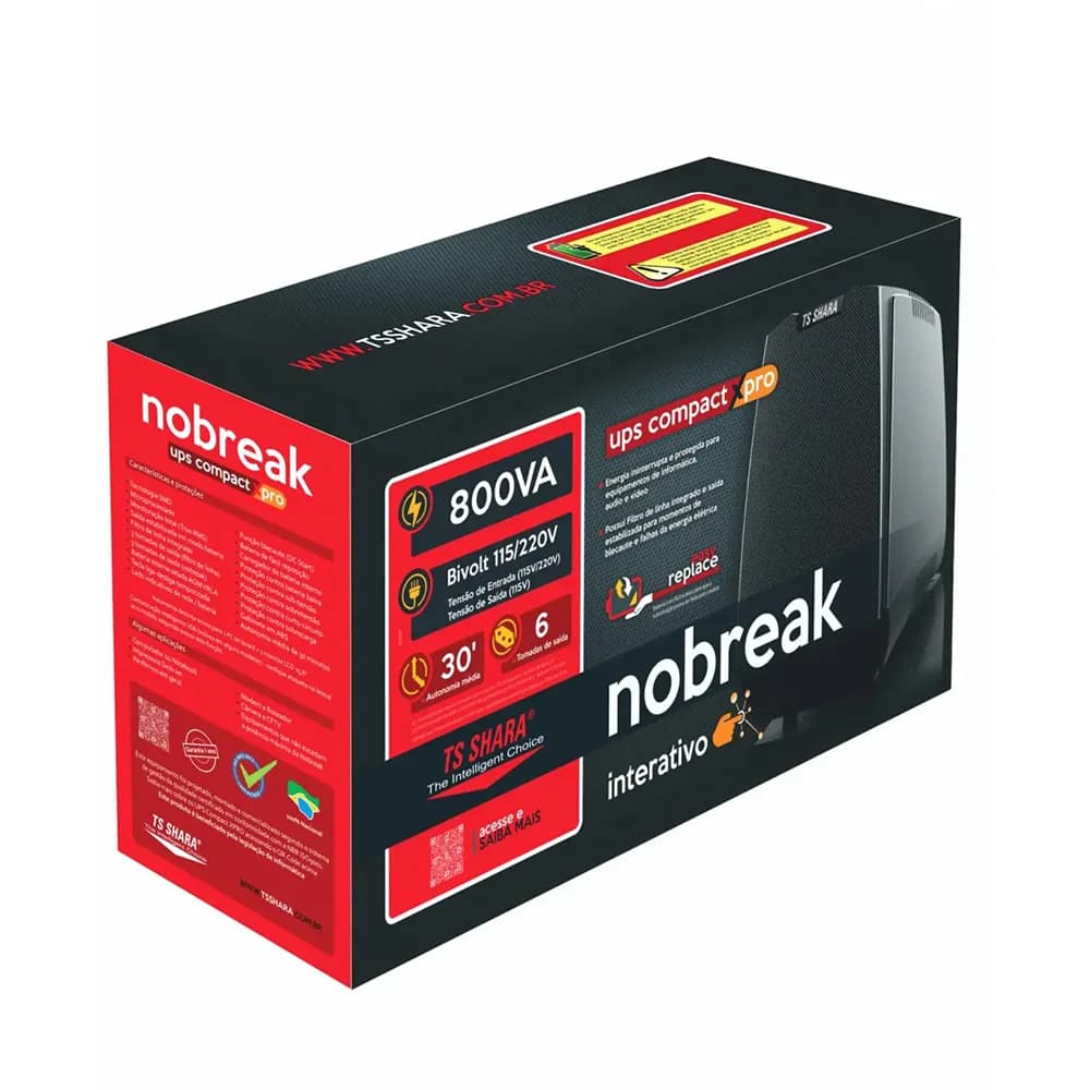 NOBREAK TS SHARA UPS COMPACT XPRO 800VA/560W 4442 BIV/115