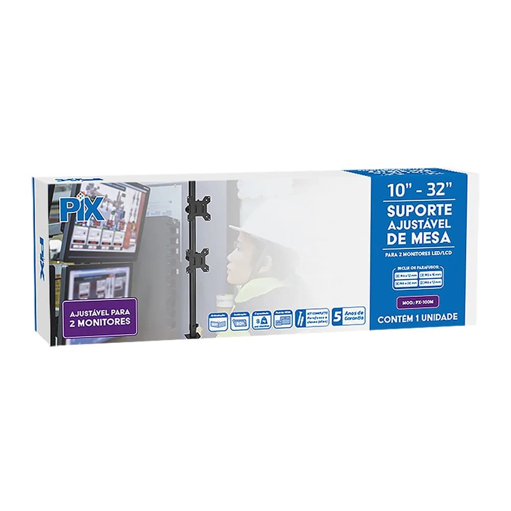 SUPORTE MONITOR SANTANA AJUSTAVEL PARA 2 MONITORES 10" A 32" - 079-0084