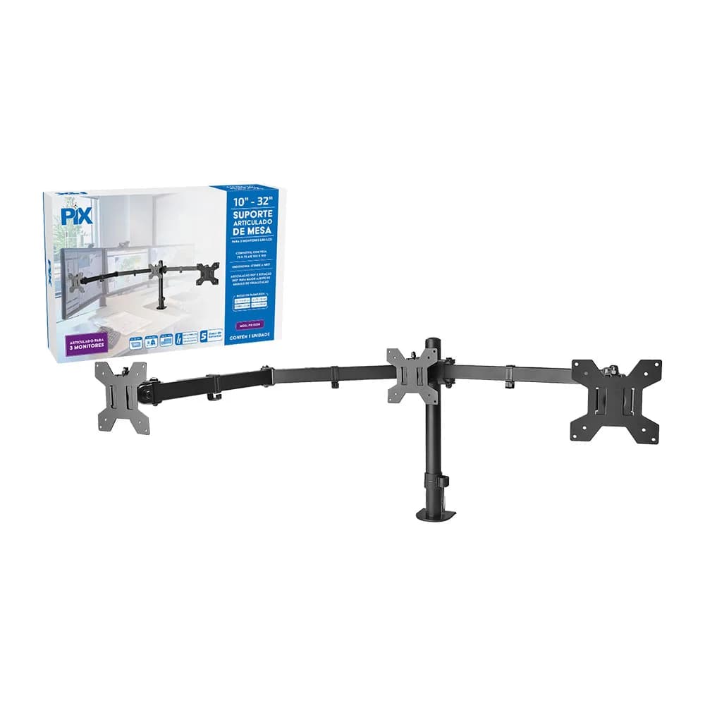 Suporte Monitor Santana Ajustável para 3 Monitores 10" a 32" - 079-0082