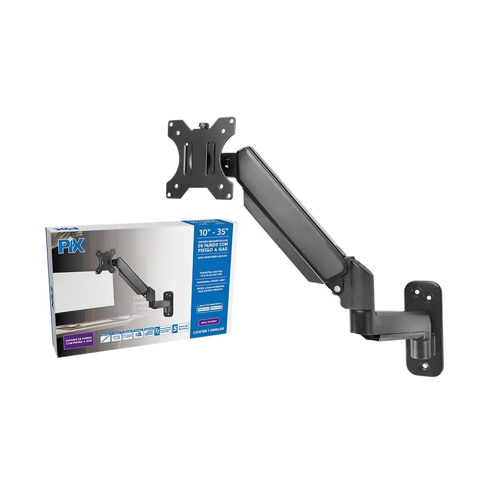 Suporte Monitor Santana com Pistao a GAS de Parede 10" a 35" - 079-0090