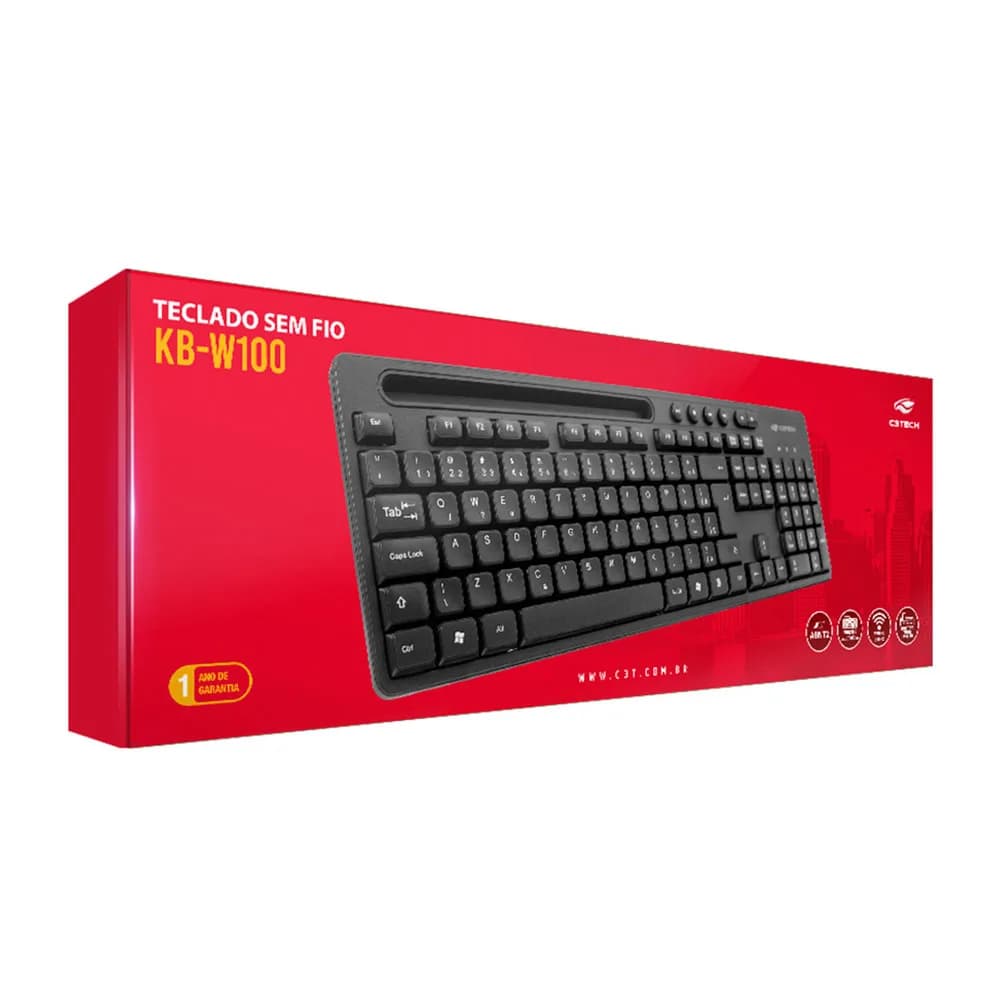 TECLADO C3TECH SEM FIO RC/NANO KB-W100BK PADRAO ABNT2