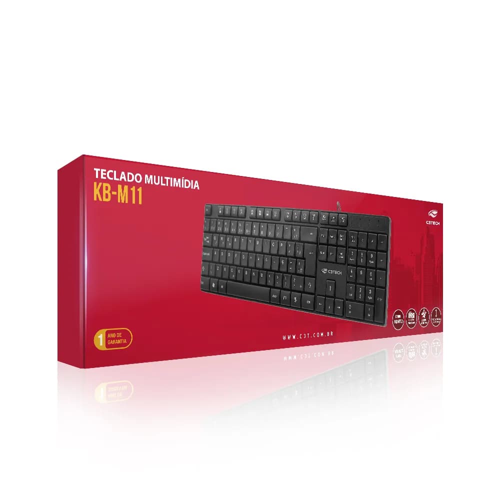 TECLADO C3TECH USB MULTIMIDIA KB-M11BK 2 METROS PRETO