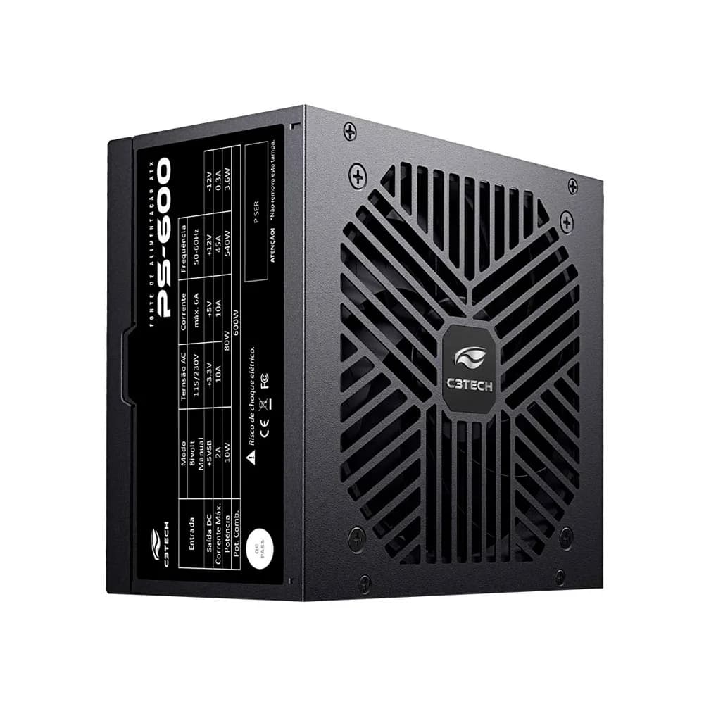 Fonte de Alimentação C3Tech 600W ATX PS-600BK Preto