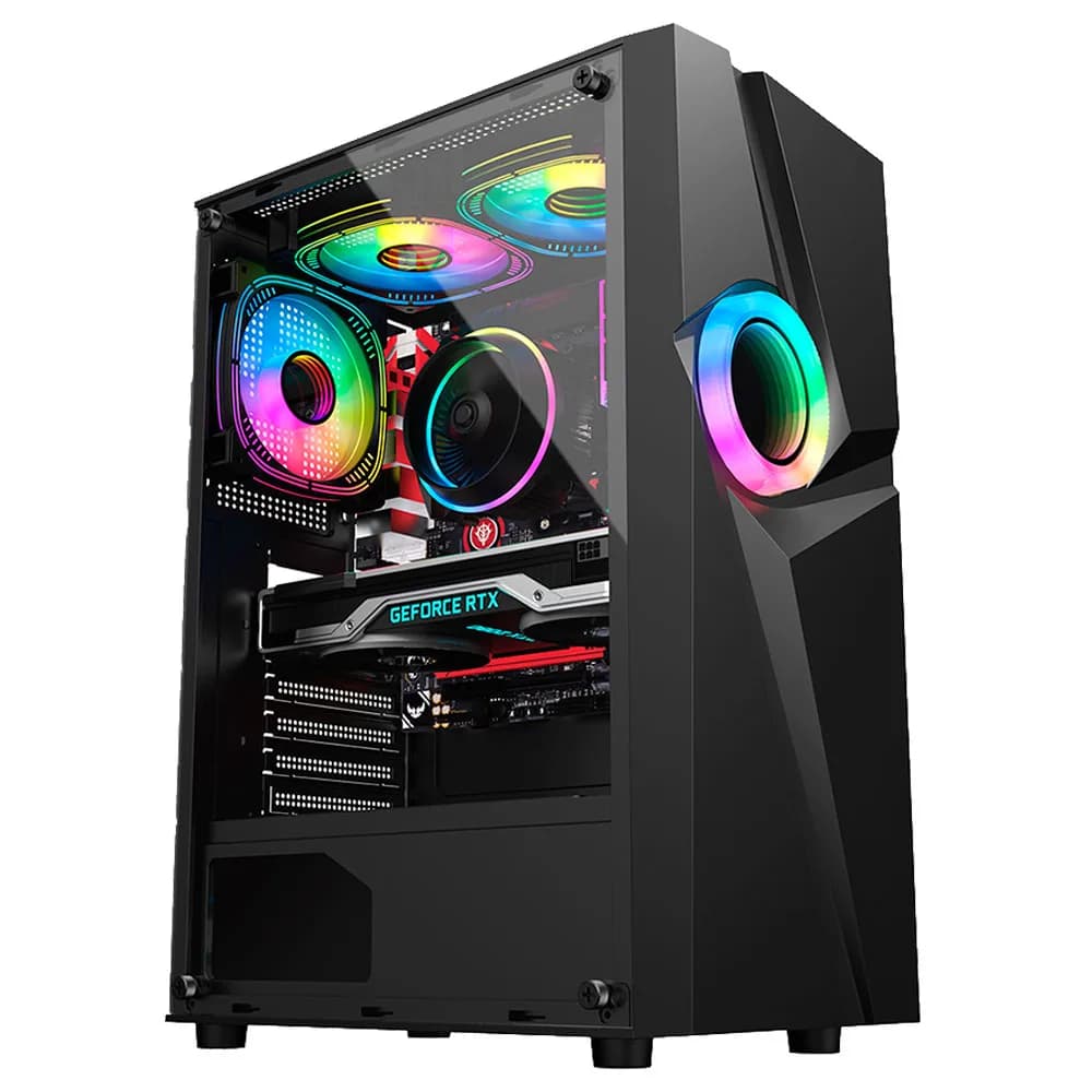 Gabinete Gamer Kalkan Muspel RGB Preto sem Fan KLK00035
