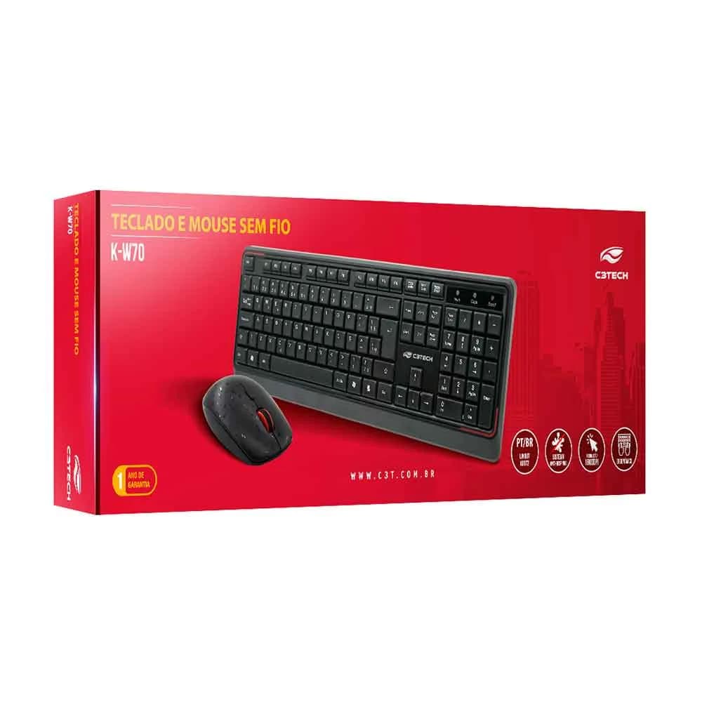 Kit Mouse e Teclado C3Tech sem Fio Preto K-W70BK