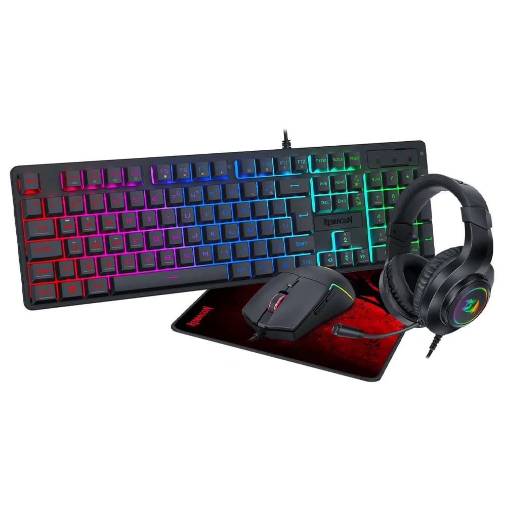 Kit Teclado + Mouse + Headset + Mousepad Redragon Essentials Preto S166